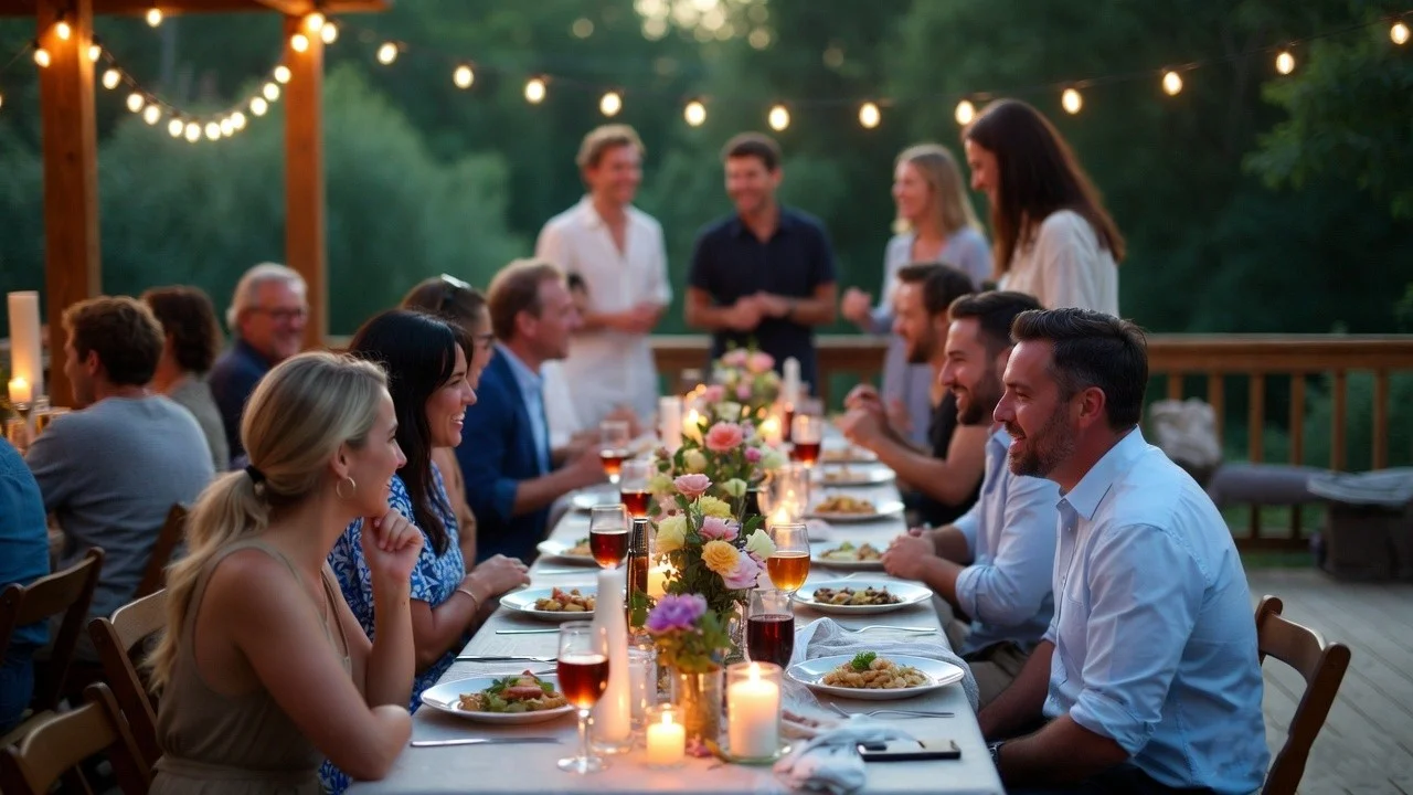 Small celebration with friends around table