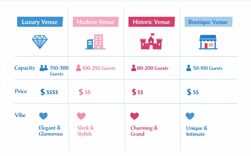 Infographic comparing venue styles for watch parties