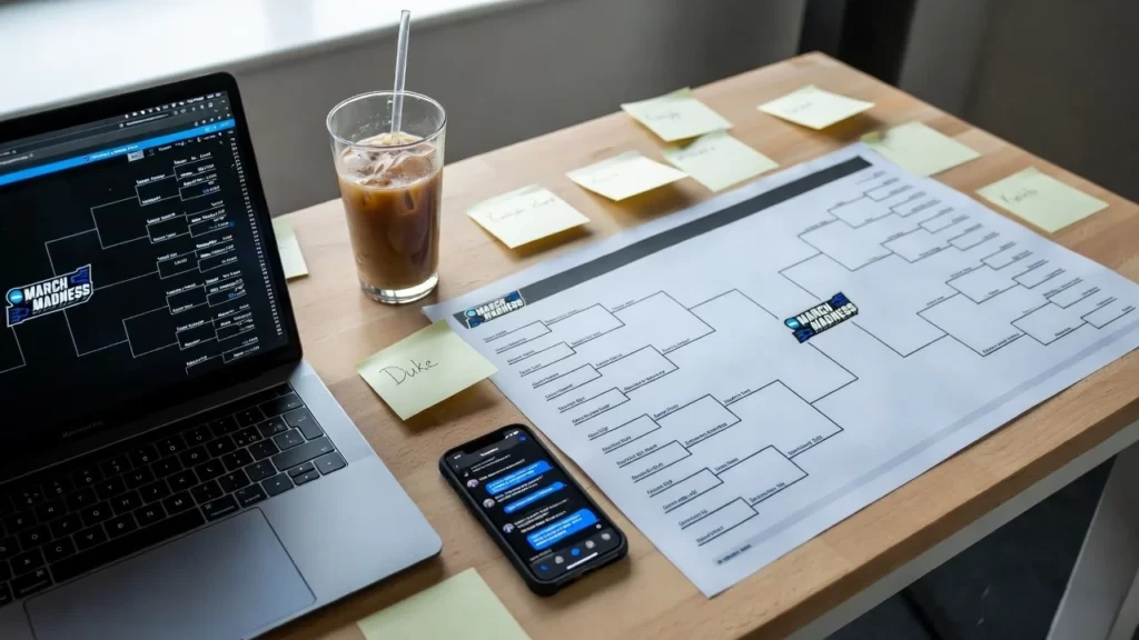 Event planning workspace preparing for watch party