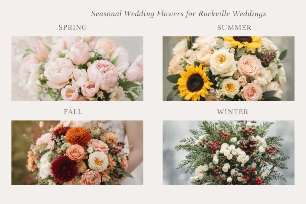 Seasonal flowers for Rockville weddings including spring summer fall and winter blooms