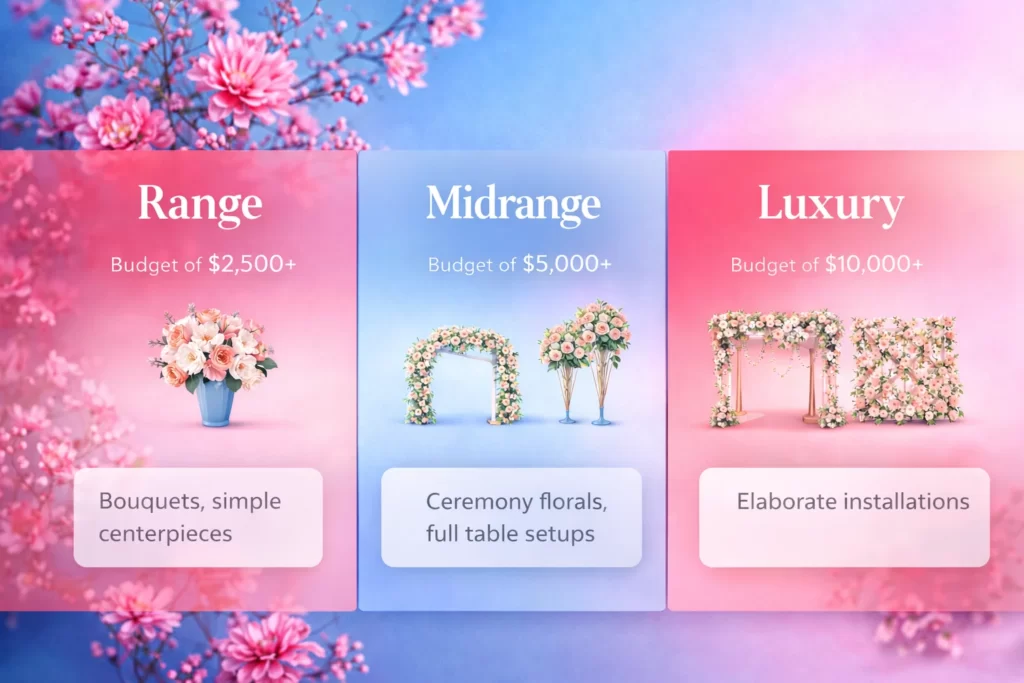Floral decor budget breakdown for Rockville weddings showing different pricing tiers