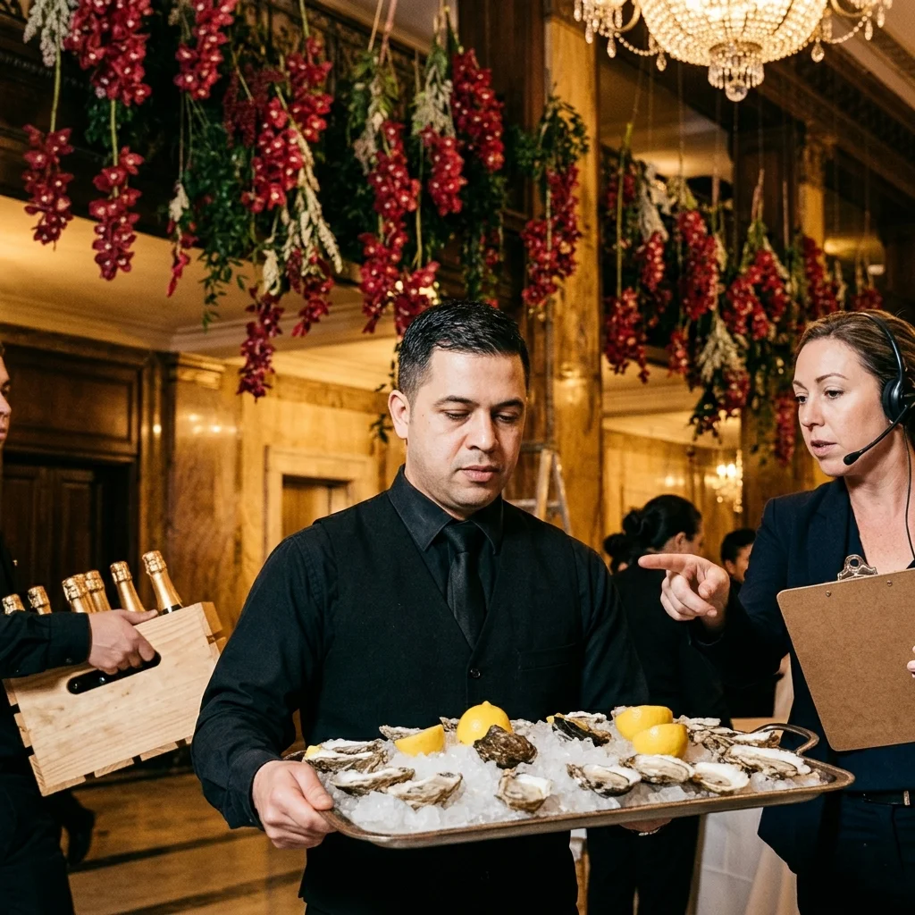 event vendors preparing hall for event space rental