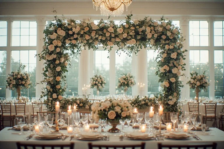 Wedding ceremony and reception floral decor setup in Rockville weddings