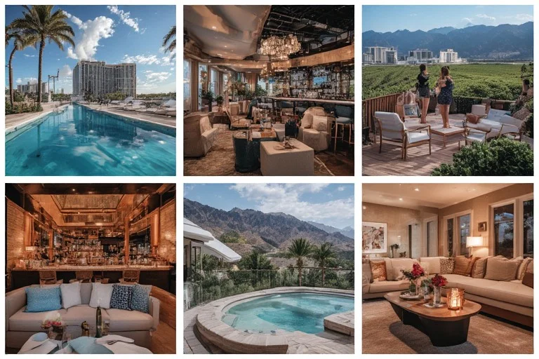 Popular bachelorette party destination ideas including beach, city nightlife, winery, and mountain retreat