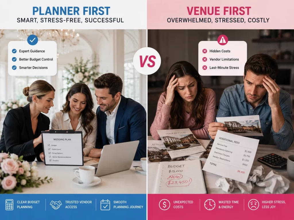 Comparison between hiring a wedding planner first and booking a venue first