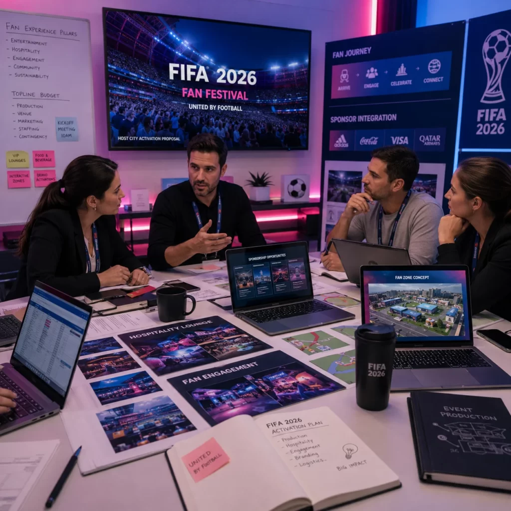 Sports event organizer planning sponsorships and fan experiences for FIFA 2026