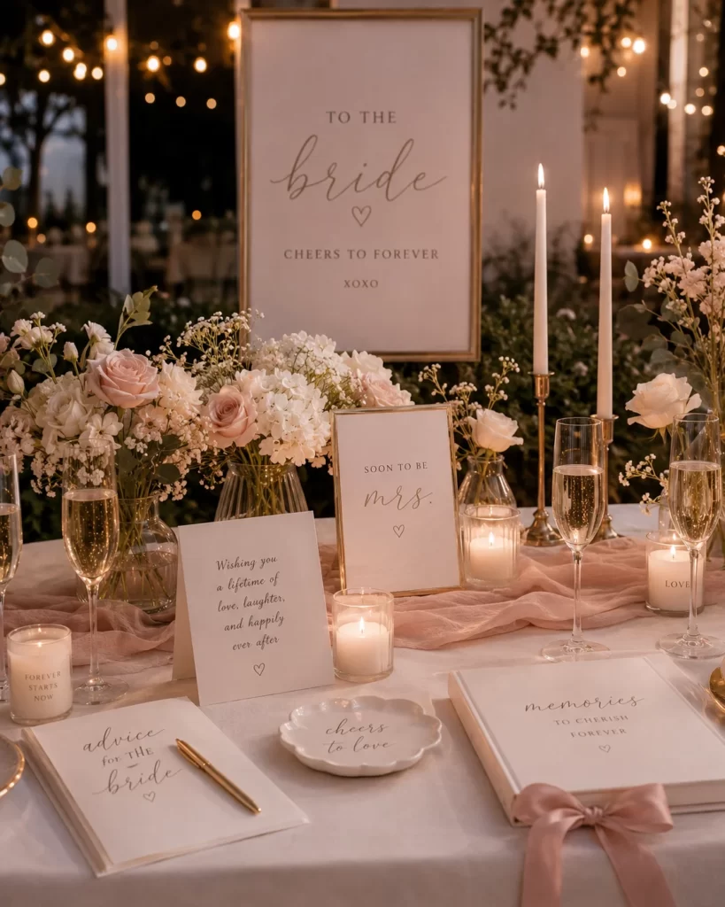 Elegant bridal shower farewell setup with candles and luxury decor