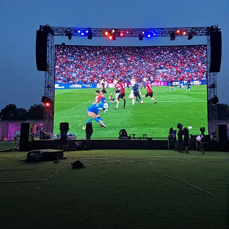 Outdoor LED screen and audio setup for FIFA watch parties