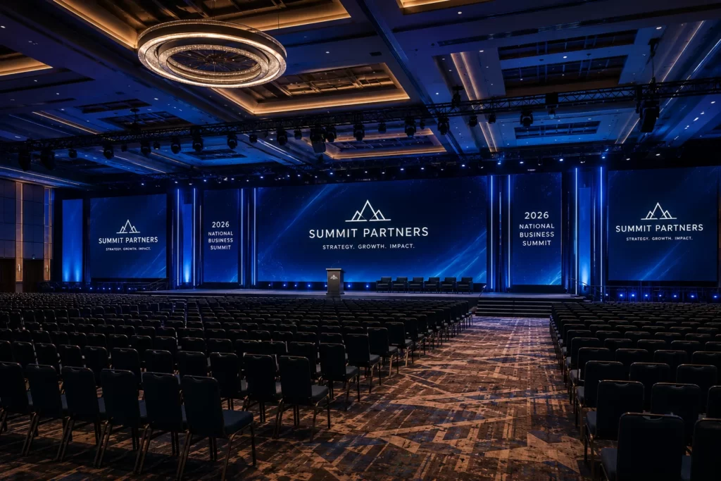 Large corporate conference costs and venue setup