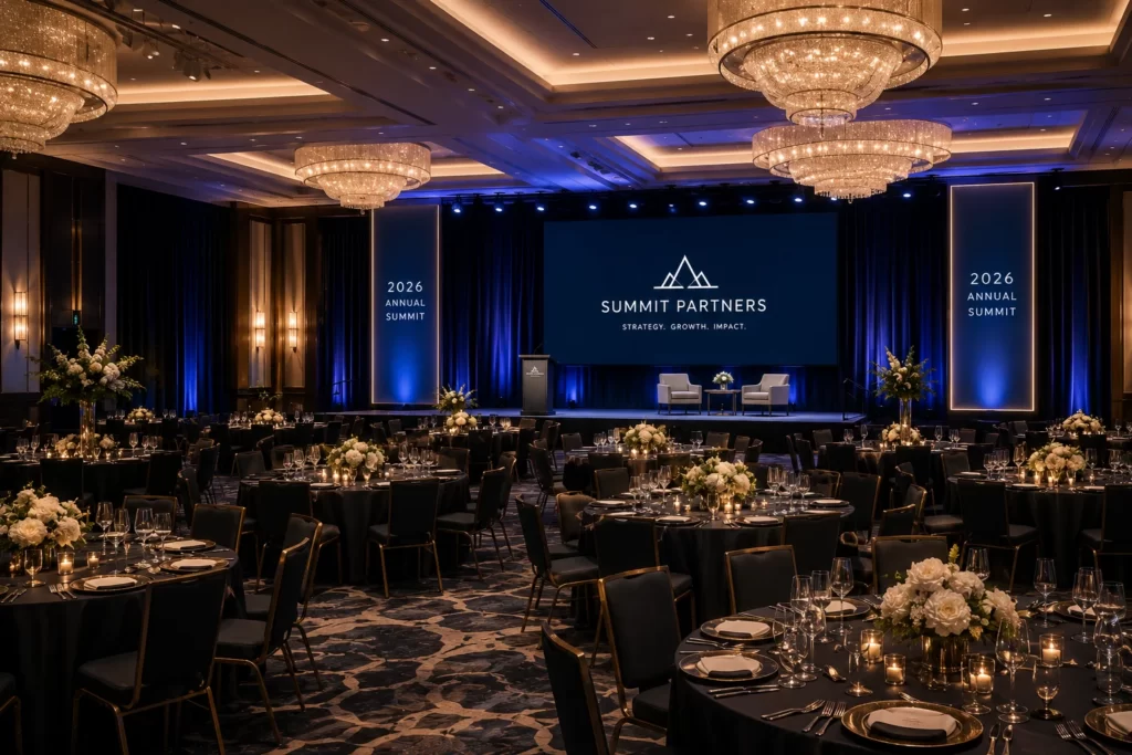 Corporate gala dinner event costs and venue setup