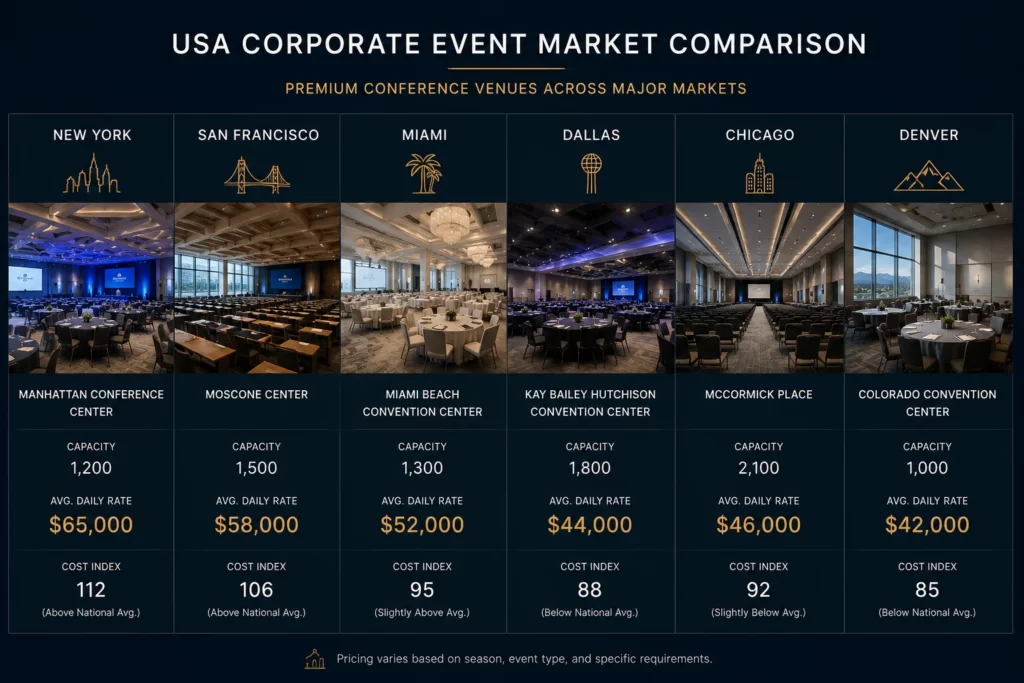Corporate event costs by city across the United States