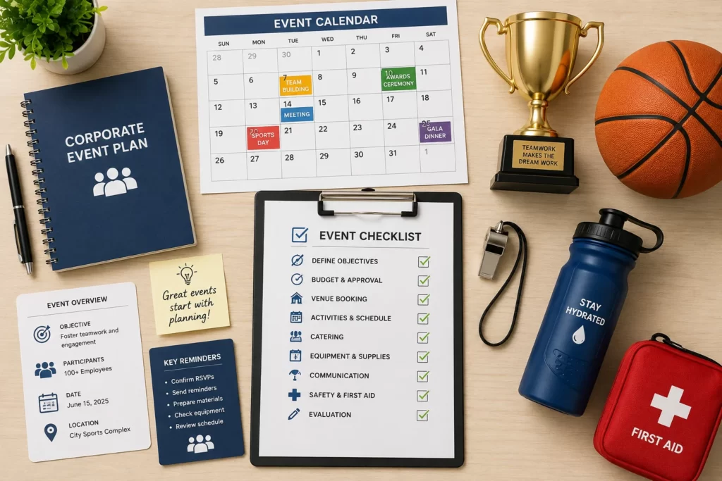 Corporate sports event planning checklist and preparation essentials.