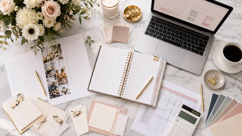 Party planning checklist with calendar budget and invitations