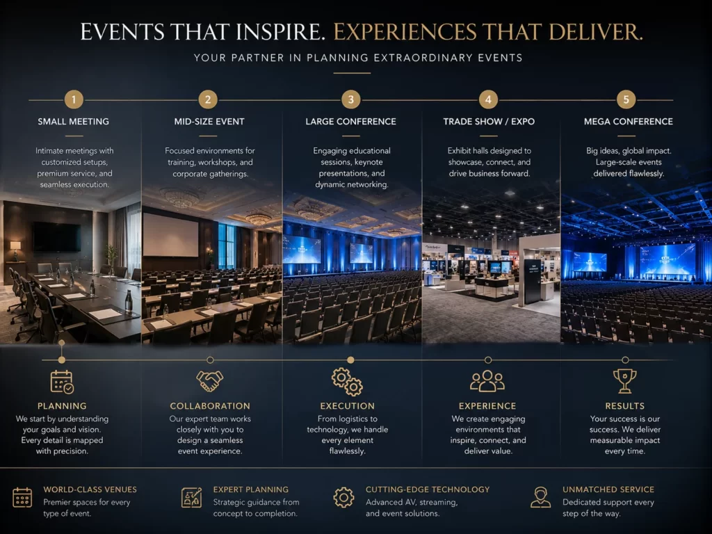 conference venue booking timeline by event size