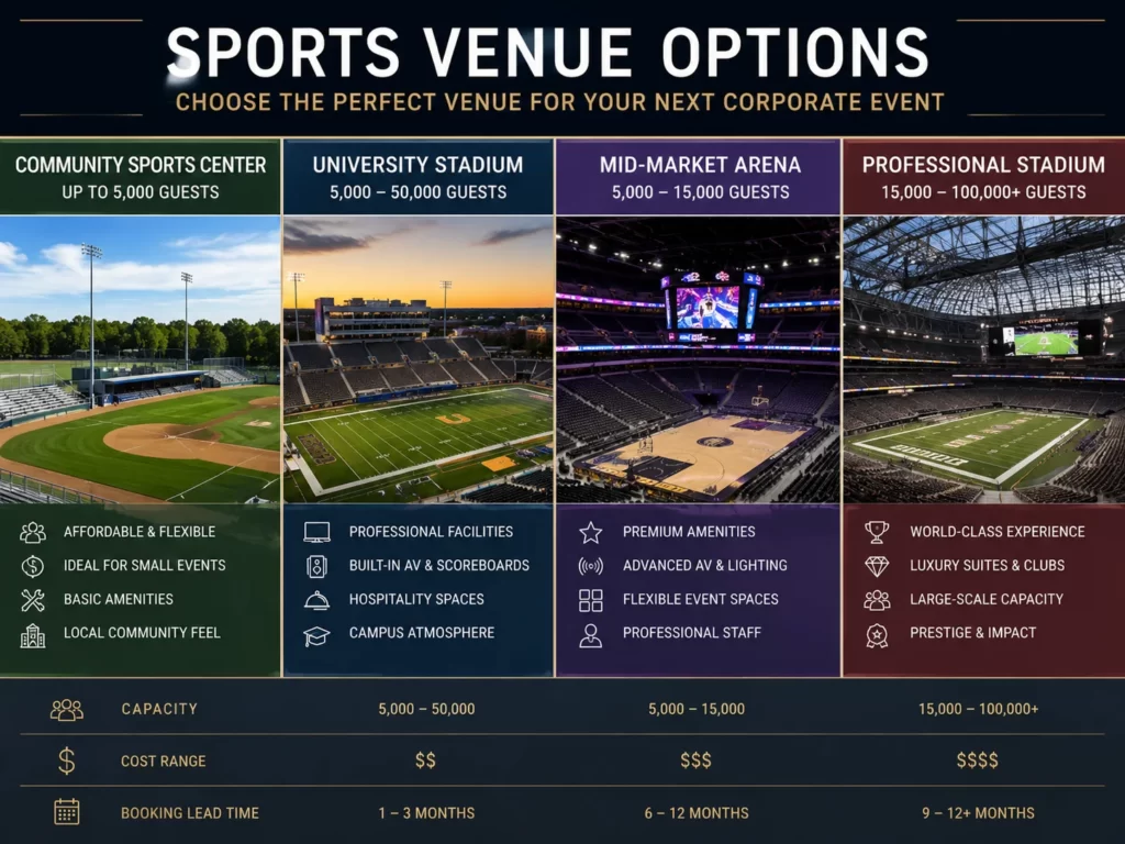 Different types of sports venues for corporate events