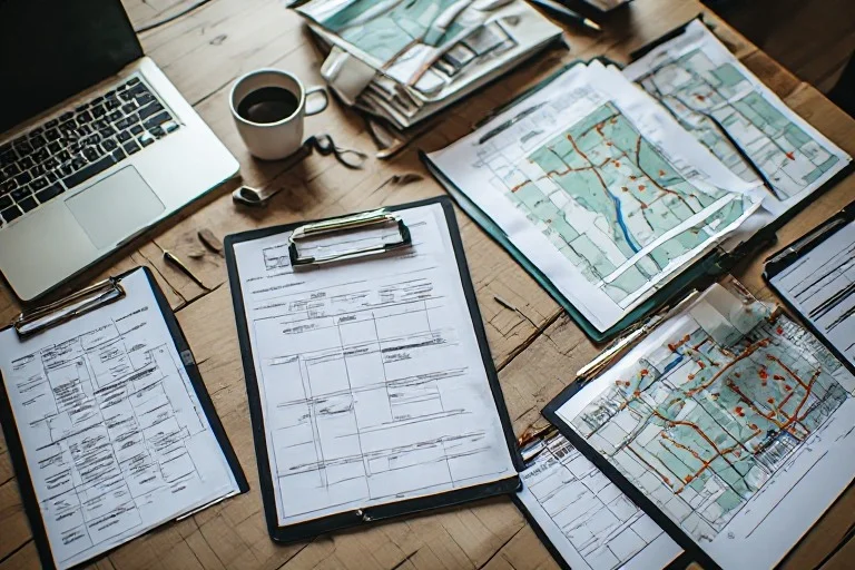 Corporate 5K permits, insurance forms, and event planning documents on a professional desk