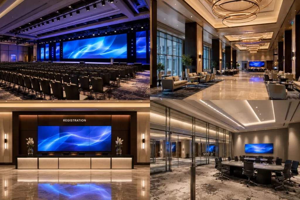 Luxury conference venue designed for presentations and networking.