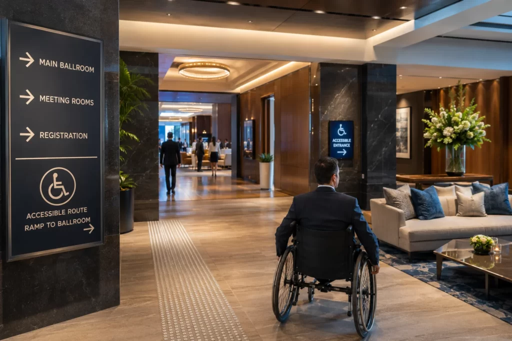 Accessible corporate networking venue designed for inclusive events.