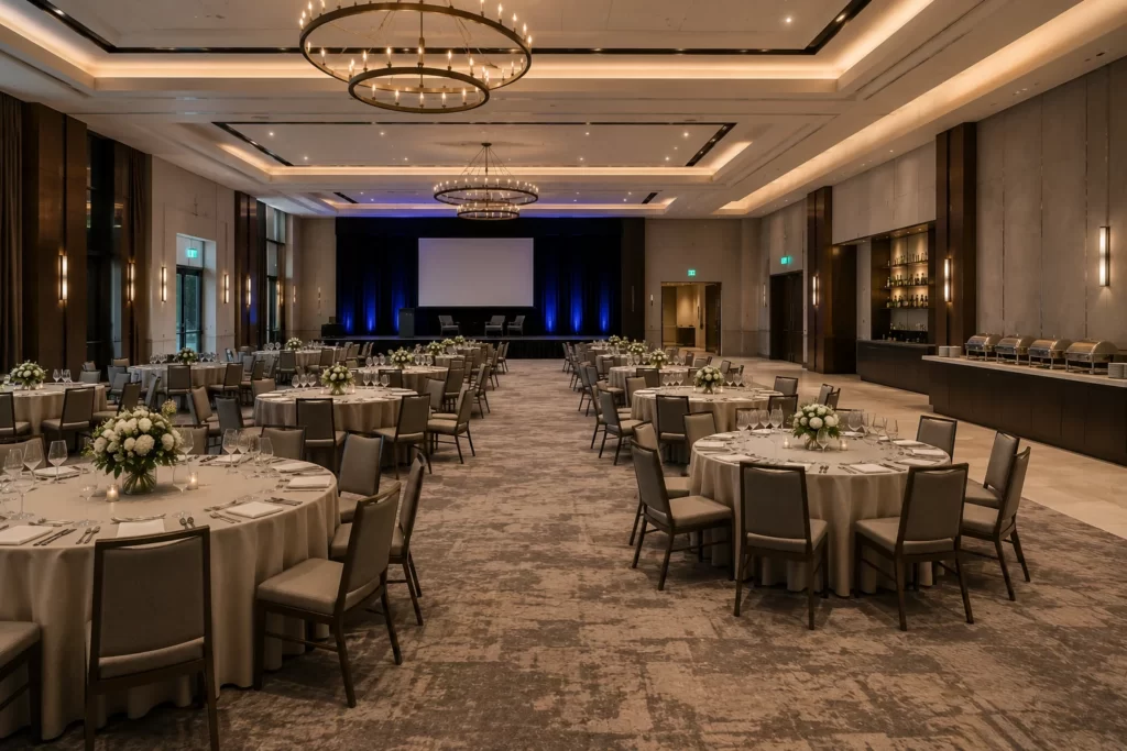 Event venue layout designed for comfortable guest movement
