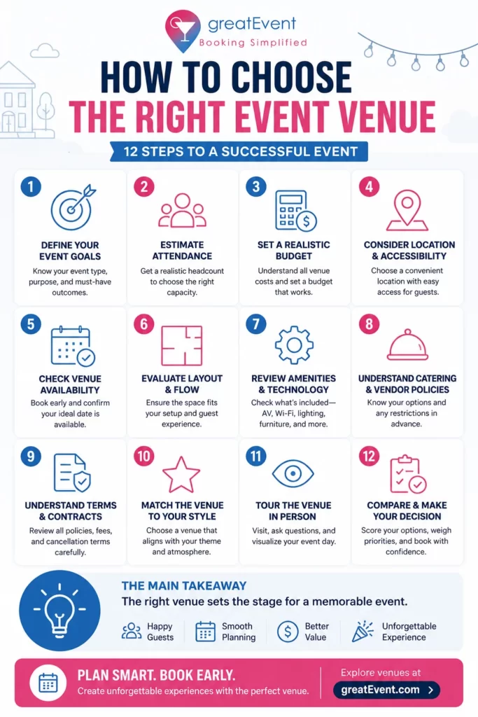 12-step infographic showing how to choose the right event venue