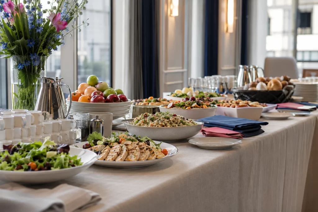 Corporate catered lunch setup at a meeting venue near Washington, DC