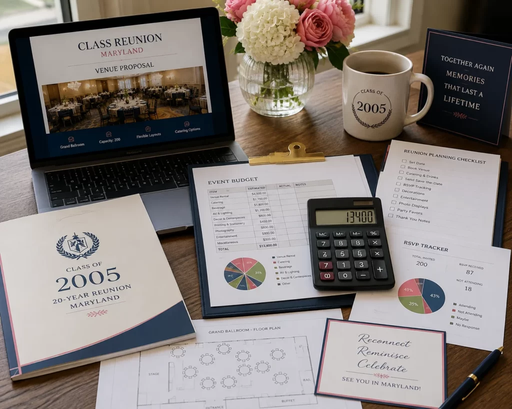 Class reunion budget planning documents and event venue proposal