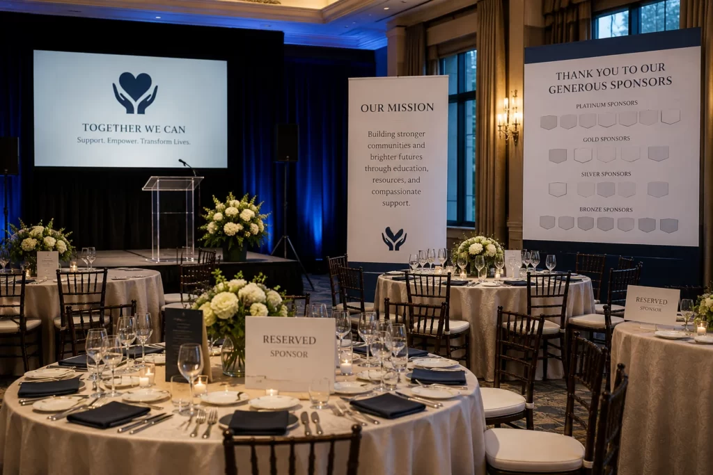 Sponsor recognition display at a Maryland charity fundraising event