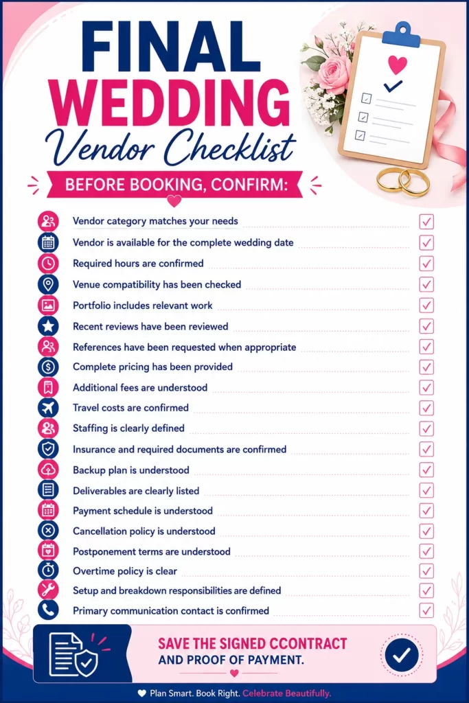 Final Wedding Vendor Checklist