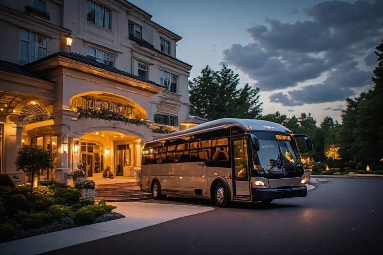 Wedding shuttle connecting a hotel with an off-site wedding venue