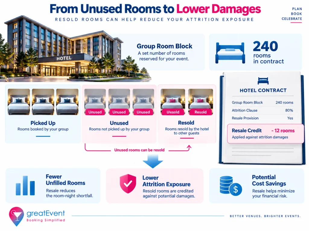 Hotel resale credit reducing room block attrition exposure