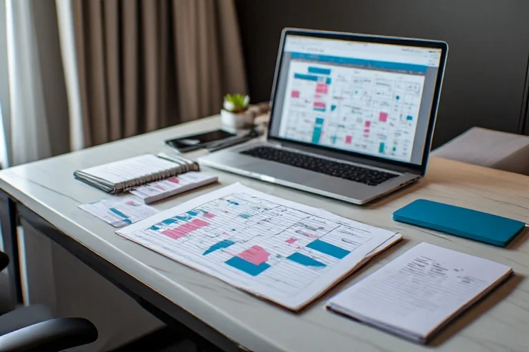 Corporate hotel room planning setup with room allocation materials