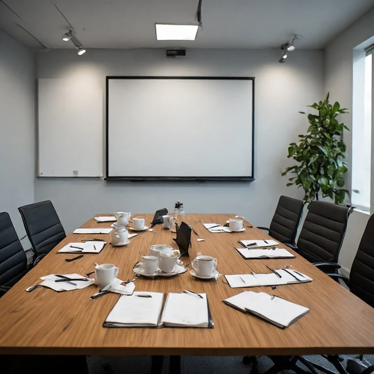 Corporate meeting room prepared for half-day and full-day bookings