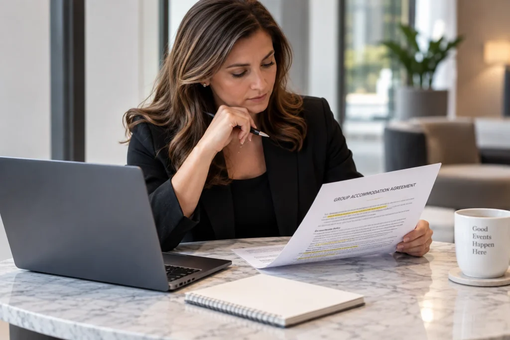 Tracking hotel room block reservations for an event